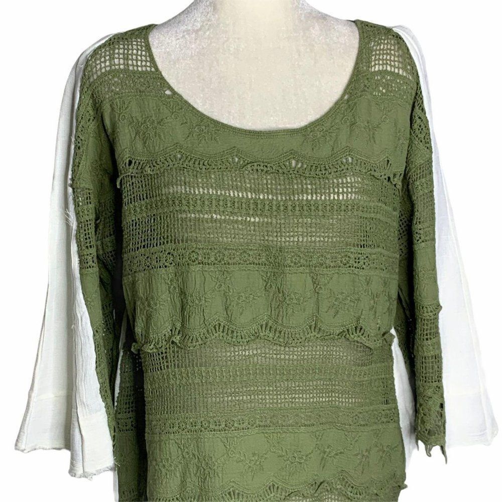 Loveriche Crochet Lace Tunic Dress M/L Green Loose